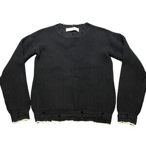 IRO Distressed Chunky Knit Crewneck Sweater‎ Black Medium Grunge Moto Cotton